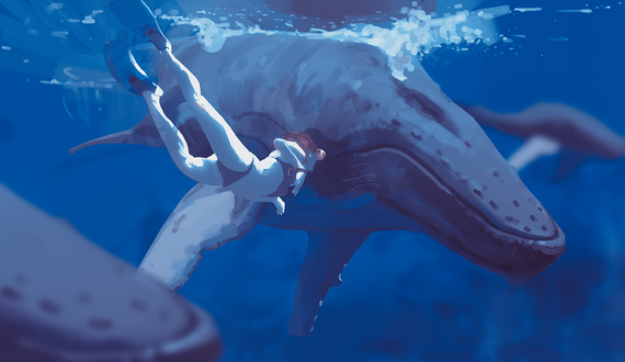 плавает голая с китами