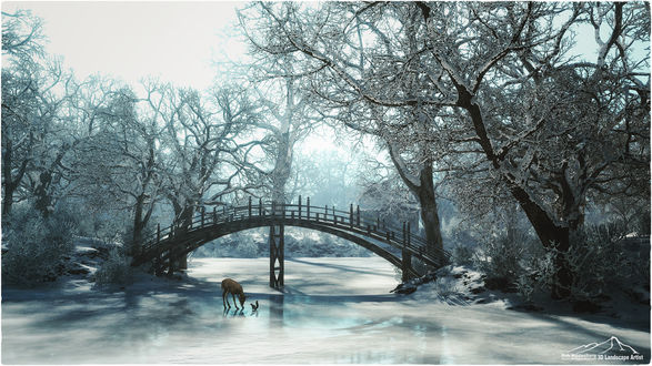 Обои на рабочий стол Белка и олененок на льду замерзшей реки, by 3DLandscapeArtist