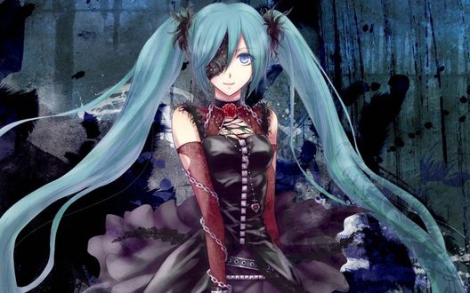 Обои на рабочий стол Vocaloid Hatsune Miku / Вокалоид Хатсуне Мику в готическом наряде с повязкой на глазу