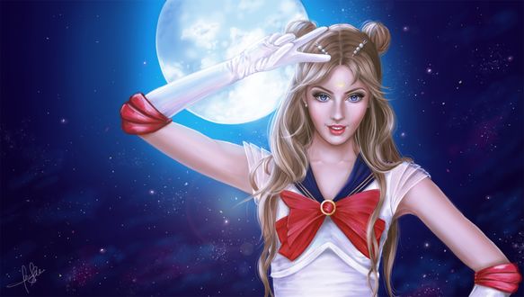 Обои на рабочий стол Usagi Tsukino / Усаги Цукино / Сейлор Мун / Seilor Moon из аниме Bishoujo Senshi Sailor Moon / Красавица-воин Сейлор Мун