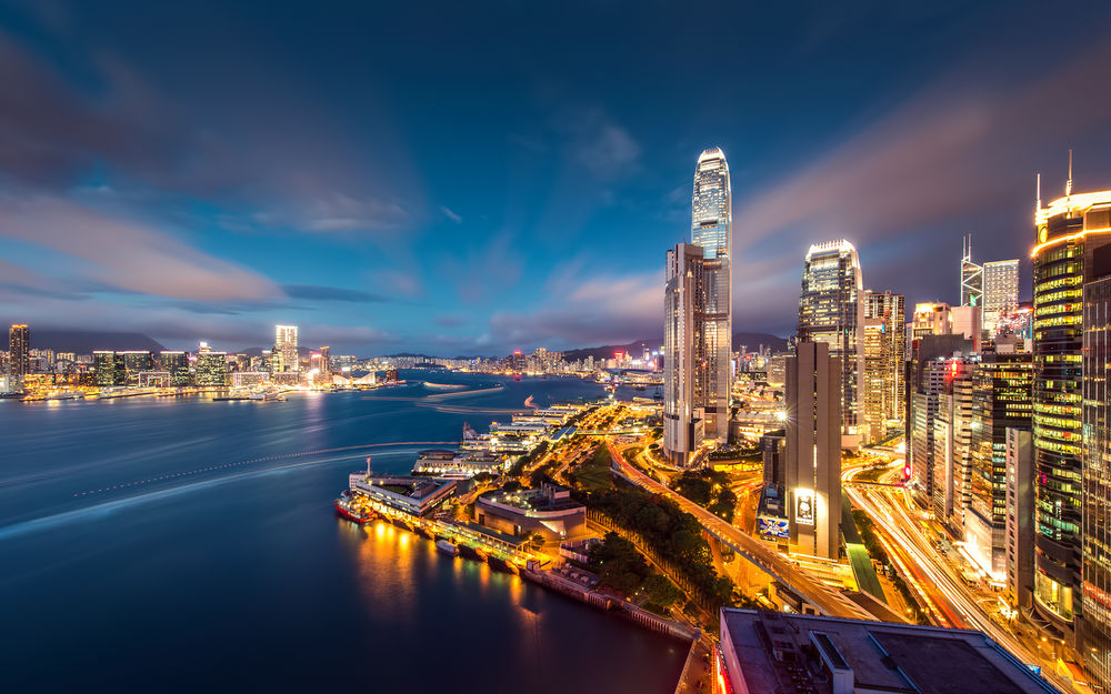 Обои для рабочего стола Огни ночного города, Гонконг / Hong Kong, Китай / China