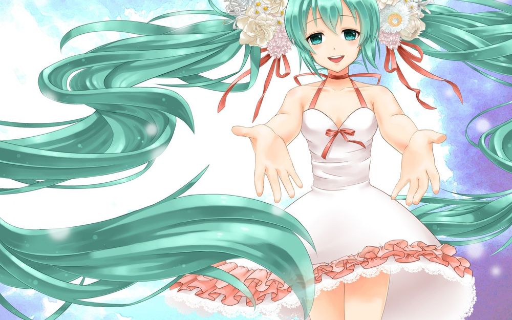 Обои для рабочего стола Vocaloid Hatsune Miku / Вокалоид Хатсуне Мику лежит