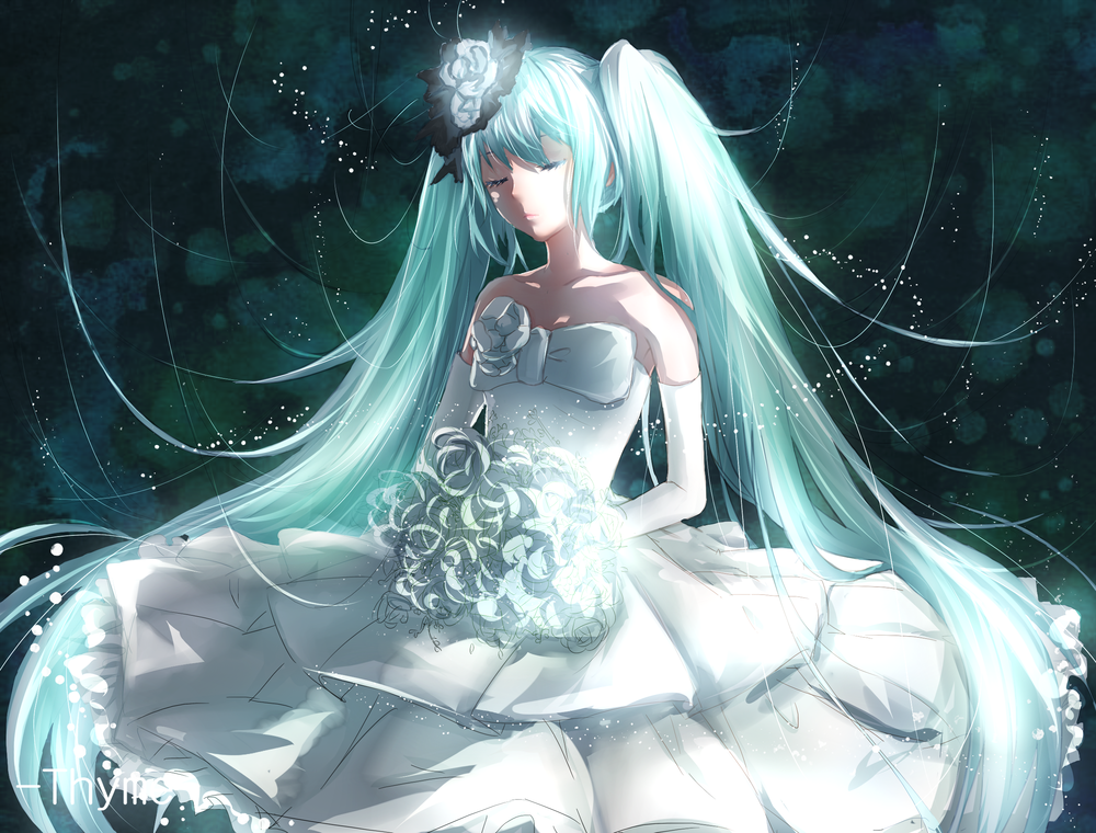 Обои для рабочего стола Vocaloid Hatsune Miku / Вокалоид Хатсуне Мику в свадебном наряде, by thyme