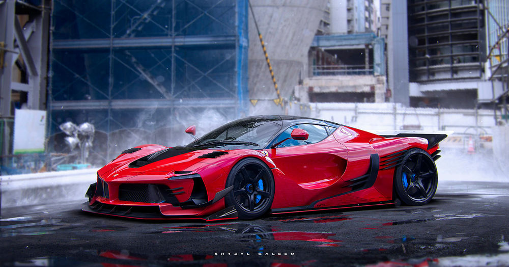 Обои для рабочего стола Красная laferrari на улице