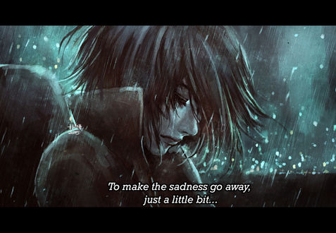 Обои на рабочий стол Грутсная девушка-ангел под дождем, by NanFe (To make the sadness go away, just a little bit.)
