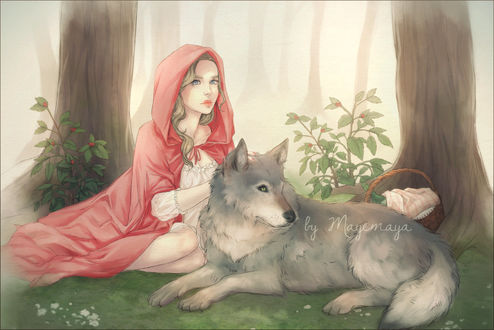 Обои на рабочий стол Красная шапочка и серый волк, by MayeMaya