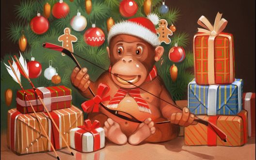 Раскраска обезьянка новый год. С новый годом 