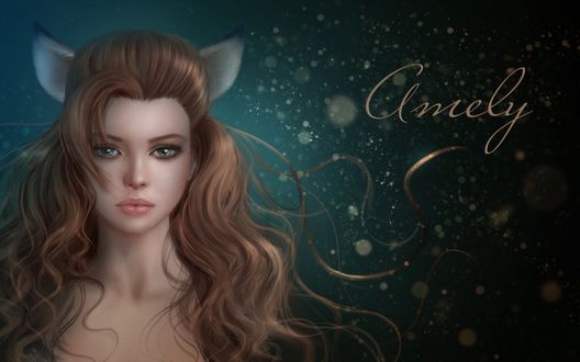 Обои на рабочий стол Длинноволосая девушка с ушками (Amely)