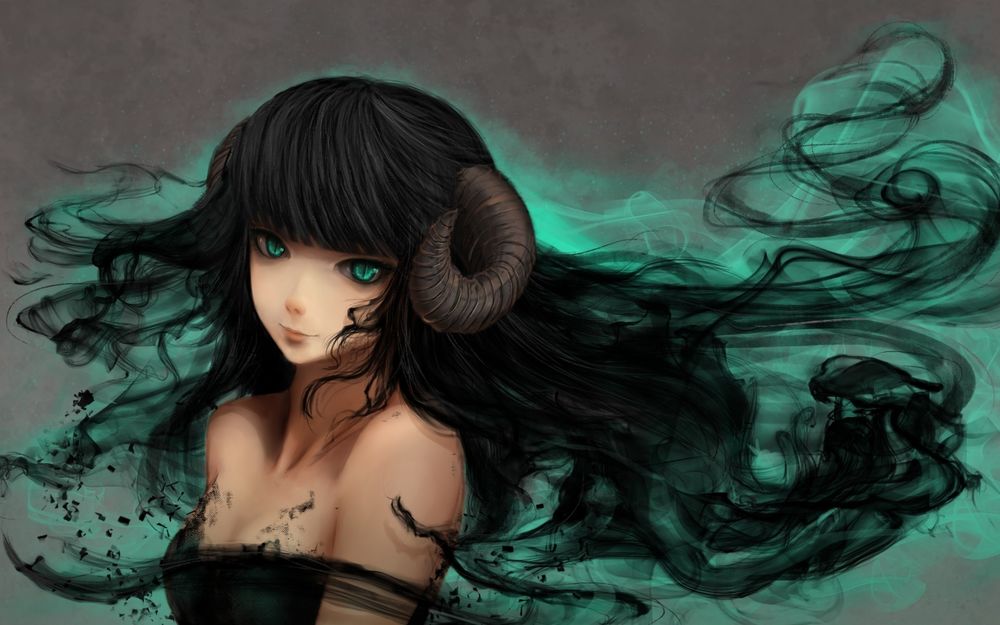 Anime demon girl with black hair