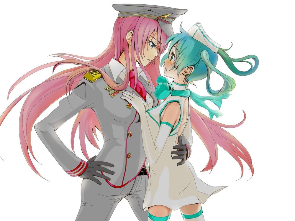 Обои для рабочего стола Vocaloid Hatsune Miku / Вокалоид Хатсуне Мику в форме медсестры и Мегурин Люка / Megurine Luka в парадной военной форме