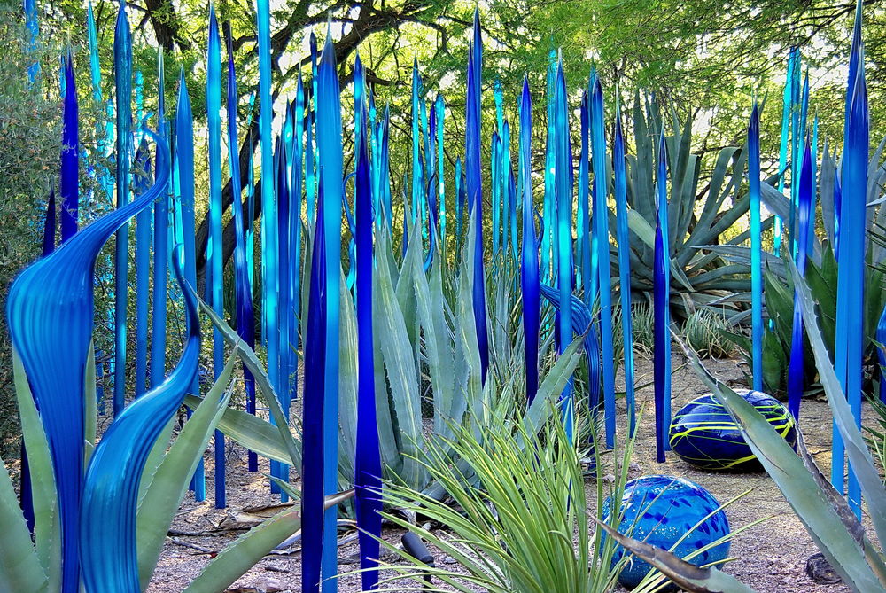 Обои для рабочего стола Стеклянные скульптуры Дейла Чихули (Dale Chihuly) в ботаническом саду пустыни Феникс штат Аризона США