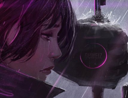 Обои на рабочий стол Девушка под дождем, by GUWEIZ