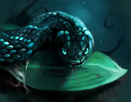 Обои на рабочий стол Змея на листе, by SalamanDra-S