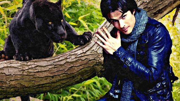 Обои на рабочий стол Ян с пантерой / ian somerhalder