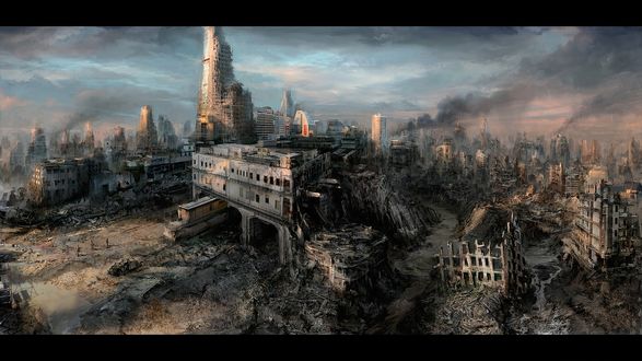 Обои на рабочий стол Руины города после апокалипсиса
