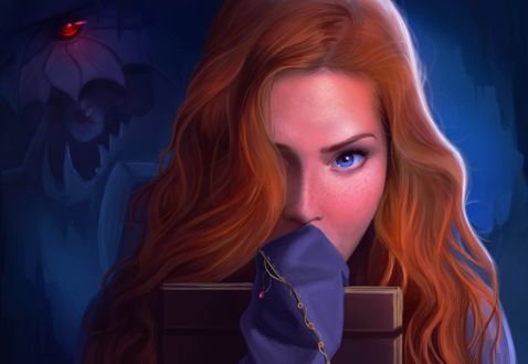 Обои на рабочий стол Рыжая девушка с книгой, by emmgoyer7