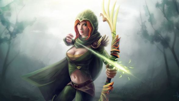 Обои на рабочий стол Luna из компьютерной игры Dota 2 целится из лука
