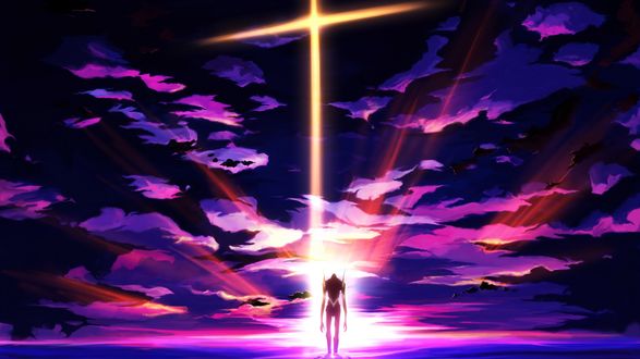 Обои на рабочий стол Аниме Neon Genesis Evangelion, Evangelion, небо и инопланетянин