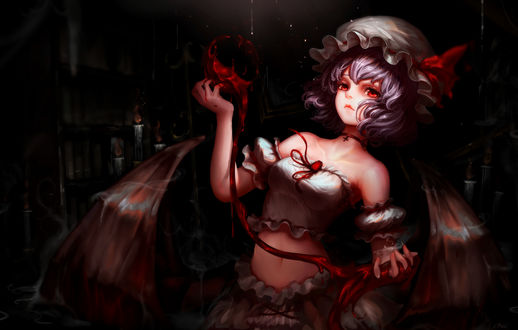 Обои на рабочий стол Remilia Scarlet / Ремилия Скарлет использует кровавую магию, персонаж из серии компьютерных игр Touhou Project / «Проект «Восток»», art by kiyomasa ren