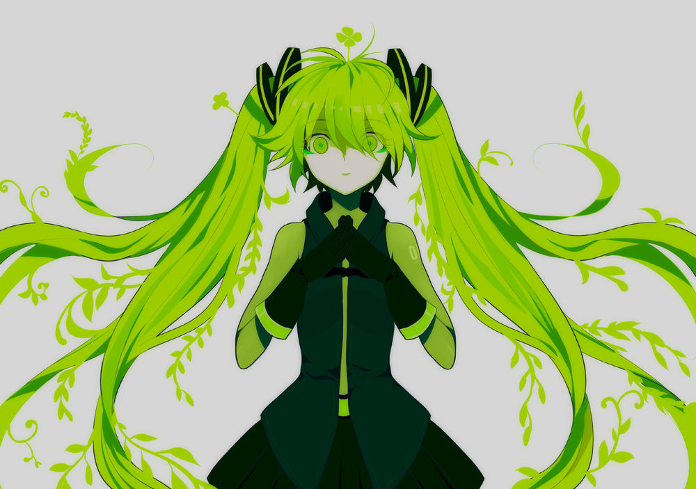 Обои для рабочего стола Вокалоид Хацунэ Мику / Vocaloid Hatsune Miku на сером фоне