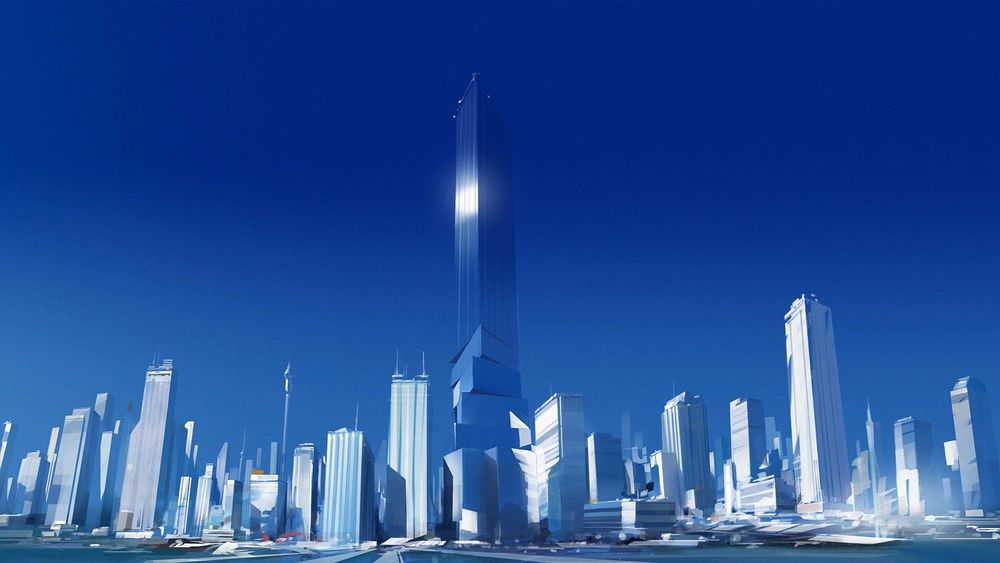 Обои для рабочего стола Голубой город из Mirror’s Edge («Зеркальная грань») — мультиплатформенной компьютерной игры в жанре action-adventure