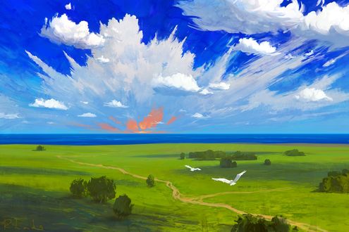 Обои на рабочий стол Красивый пейзаж с облачным небом, ву Rhads