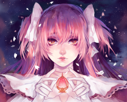 Обои на рабочий стол Мадока Канамэ / Madoka Kaname из аниме Девочка-Волшебница Мадока Магика / Mahou Shoujo Madoka Magica, by Fuwaffy