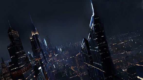 Обои на рабочий стол Ночной город с небоскребами, ву WSX MAX