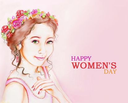 Обои на рабочий стол Девушка в веночке (Happy Womens Day)