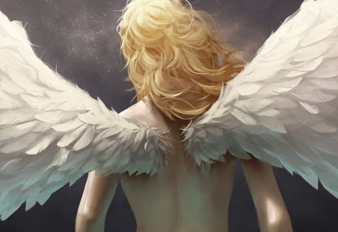 Обои на рабочий стол Девушка - ангел стоит к нам спиной, ву JeeHyung lee