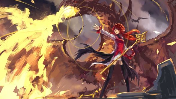 Обои на рабочий стол Девушка-эльф с посохом из игры Dungeon and Fighter