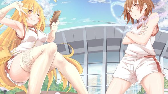 Обои на рабочий стол Мисаки Секухо / Misaki Shokuhou и Микото Мисака / Mikoto Misaka из аниме Некий научный Рейлган / Toaru Kagaku no Railgun