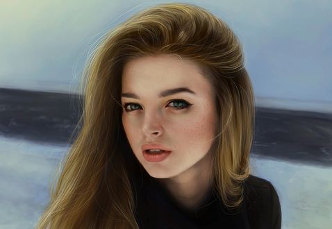 Обои на рабочий стол Девушка с глазами цаета морской волны, by ElenaSai
