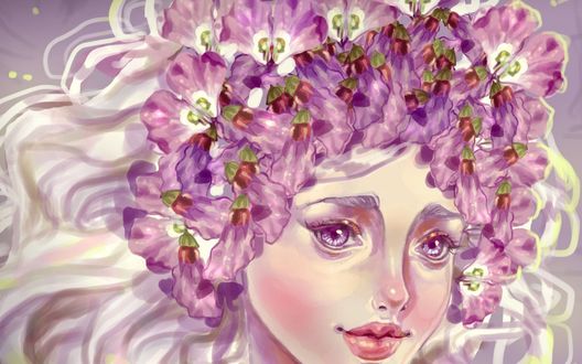 Обои на рабочий стол Девушка в веночке из сиреневых цветов, by Sillselly