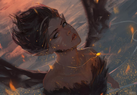 Обои на рабочий стол Крылатая девушка с кулоном на шее, by GUWEIZ