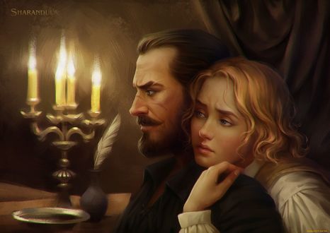 Обои на рабочий стол Девушка обняла мужчину, художница Елена Березина