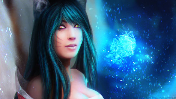 Обои на рабочий стол Девятихвостая лисица Ари / Ahri - the Nine-Tailed Fox из игры Лига Легенд / League of Legends by MagicnaAnavi
