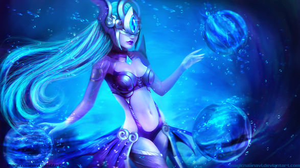Обои на рабочий стол Atlantean Syndra - the Dark Sovereign / Синдра из игры Лига Легенд / League of Legends, by MagicnaAnavi