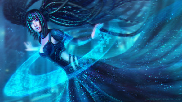 Обои на рабочий стол Cyber Sona / Кибер Сона из игры Лига Легенд / League of Legends, by MagicnaAnavi