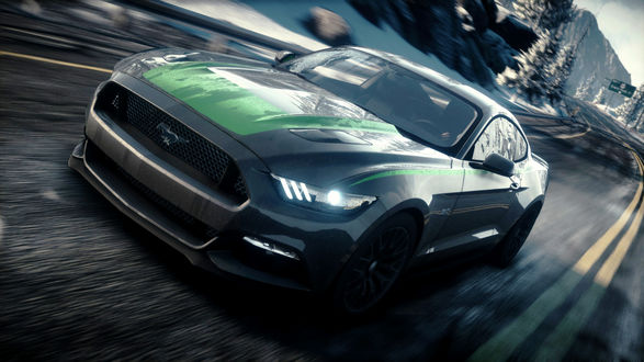 Обои на рабочий стол Ford Mustang едет по дороге