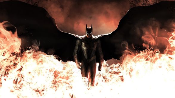 Обои на рабочий стол Batman / Бэтман, герой комиксов DC / DC Comics в огне