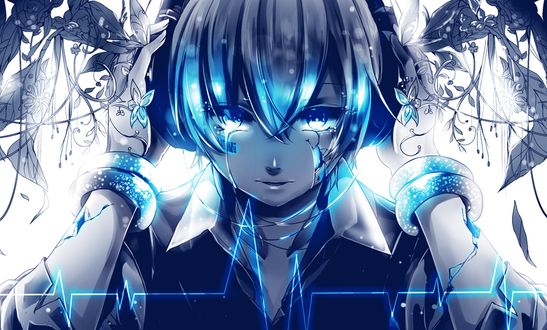 Обои на рабочий стол Vocaloid Hatsune Miku / Вокалоид Хатсуне Мику в слезах, art by Tlvampire
