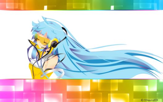 Обои на рабочий стол Vocaloid Hatsune Miku / Вокалоид Хатсуне Мику в очках и наушниках с закрытыми глазами