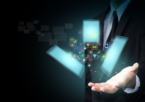 Обои на рабочий стол Tablet smart phone hi tech icons hand