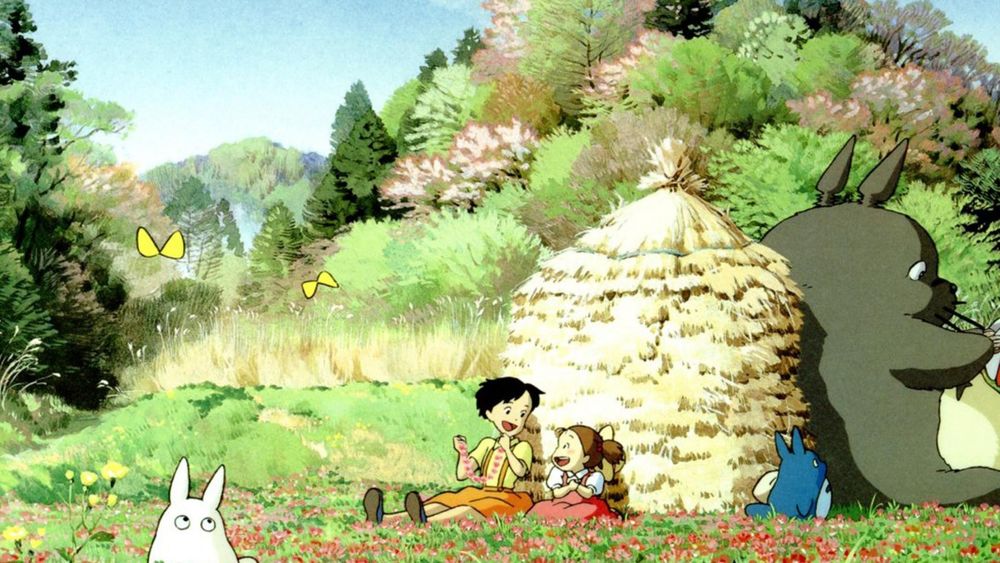 Обои для рабочего стола Мей Кусакабэ / Mei Kusakabe и Сацуки Кусакабэ / Satsuki Kusakabe в походе с Тоторо / Totoro, персонажи из аниме Мой сосед Тоторо / Tonari no Totoro