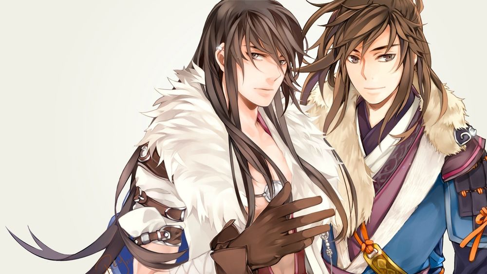 Обои для рабочего стола Mutsunokami Yoshiyuki / Муцуноками Ешиюки и Kogitsumaru из игры Touken Ranbu