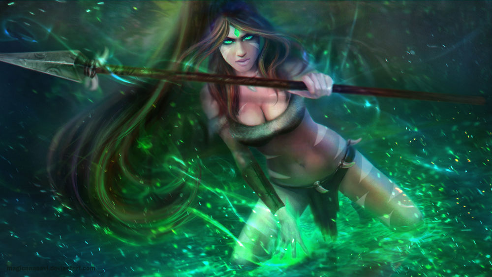 Обои для рабочего стола Нидали / Nidalee - the Bestial Huntress из игры Лига Легенд / League of Legends, by MagicnaAnavi