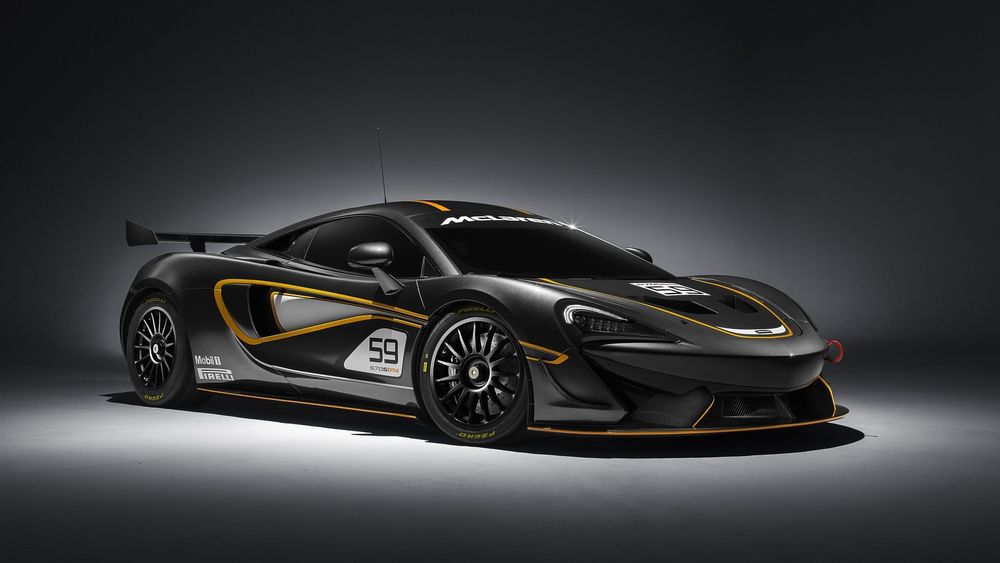 Обои для рабочего стола Суперкар, 2017, McLaren, 570S, GT4, спортивный на сером фоне