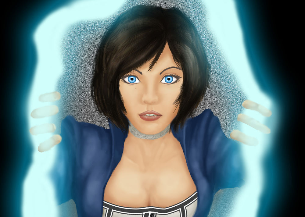 Обои для рабочего стола Элизабет / Elizabeth из игры БиоШок / BioShock Infinite заглядывает в светящееся отверстие