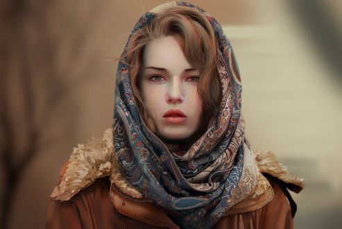 Обои на рабочий стол Портрет девушки в платке, by YellowLemonCat
